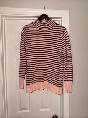 Appleseed's Pink and Maroon Striped Turtleneck Sweater